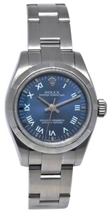 Rolex Oyster Perpetual Steel No Date Blue Roman Dial Ladies 26mm Watch Z 176210 - Picture 1 of 6