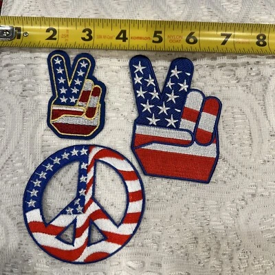 Lot of 3 Different Peace sign with American Flag Patches FREE SHIPPING - Image 1 of 2