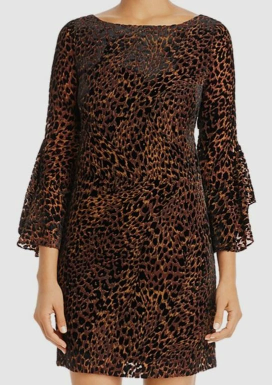 Elie Tahari Womens Isabella Brown Velvet Animal Print Shift Dress 8 3418
