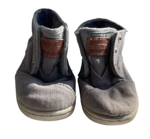 TOMS Baby Toddler Size 5 Gray Brown Leather Hook Loop Canvas Boots Shoes Ankle - Picture 1 of 11