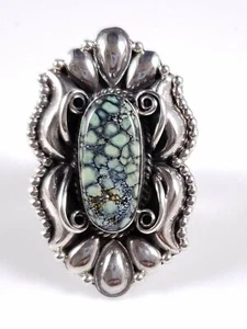 Derrick Gordon Navajo Sterling Silver Ring Webbed New Lander Variscite Handmade - Picture 1 of 8