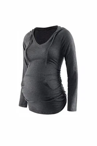 Womens Hooded T-shirt Long Sleeve Pregnancy Tops Ladies Maternity Hoodies Jumper - Picture 1 of 5