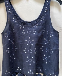 CHAN LUU 100% Blue Linen Pompom Shirt Size XS - Picture 1 of 1