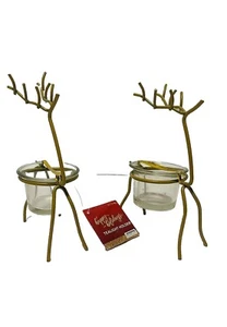Set of 2 Gold Iron Reindeer Votive Holders - Picture 1 of 3