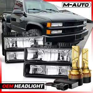 Black Clear Headlight+Bumper+6500K LED Bulb w/Fan for 94-00 Chevy&GMC C/K Pickup - Foto 1 di 16