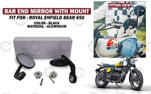 Black Bar End Mirror "With Mount Fit For Royal Enfield Bear 650" - Picture 1 of 9