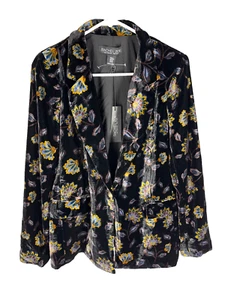 Rachel Zoe Women’s Crushed Velvet Black Floral Blazer Size Medium NEW NWT - Picture 1 of 5