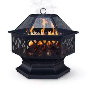 More details for hexagonal fire pit outdoor bbq firepit brazier garden stove patio heater grill 