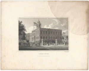 Grabado en placa de cobre de la ciudad de Nueva York 1830 del ayuntamiento impresión americana antigua - Imagen 1 de 2