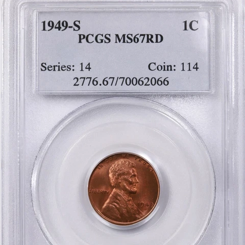 1949-S Lincoln 1C PCGS Certified MS67RD Red Copper Small Cent Coin Cover