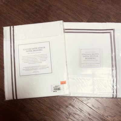 Restoration Hardware - Italian Hotel Satin Cocoa Stitch Standard Pillow Shams - Image 1 of 4