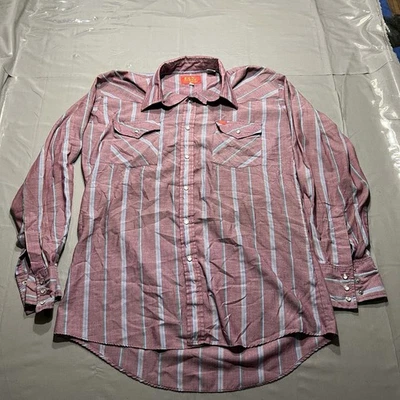 Ely Plains Western shirt Pearl Snap Striped Size 32-33 15 1/2 Long Sleeve Thin - Image 1 of 4