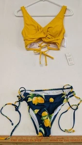 Damen High Waist Bikini Twist Front Tie Back 2 Stück Badeanzüge M - Bild 1 von 11