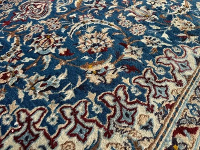 BLUE ORIENTAL RUG 6x10 ANTIQUE wool silk vintage handmade handwoven big 6x9 7x10 - Image 1 of 4