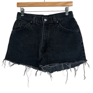 Vintage 70s Levi’s 951 Womens 8 Orange Tab Black Denim Cutoff Shorts Made in USA - Picture 1 of 5
