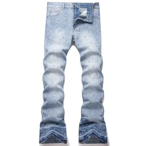 Pantalones de mezclilla para hombre azules pierna recta estrás punk hip hop pantalones pantalones nuevos - Imagen 1 de 10