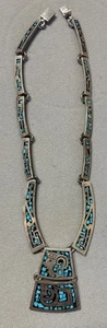 Vintage Mexico 925 Sterling Silber Türkis Mosaik Halskette TS-145 - Bild 1 von 8