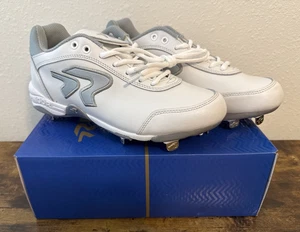 Ringor Dynasty II Spike | Womens Softball Cleats 3242-0609-090 White/Silver SZ 9 - Picture 1 of 10