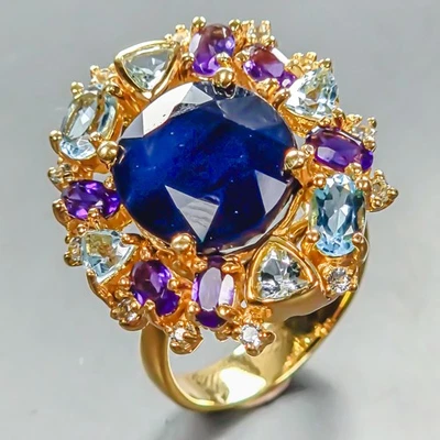 Vintage ring 8 ct Blue Sapphire Ring 925 Sterling Silver Size 8 /R447537 - Image 1 of 4