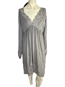 Johnny Was Women's Gray Cupra Rayon V-neck Embroidered Eyelet Tunic Dress Medium - Picture 1 of 6