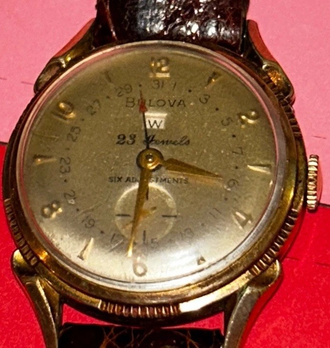 Vtg 1956 Bulova 10kt Calendar 23 Jewel Mechanical 10BPAD Date Pointer Watch - Image 1 of 4