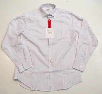 NWT Mens CALVIN KLEIN Fresh White Blue Pattern Dress Shirt XL 17 17 1/2 34-35 - Image 1 of 4
