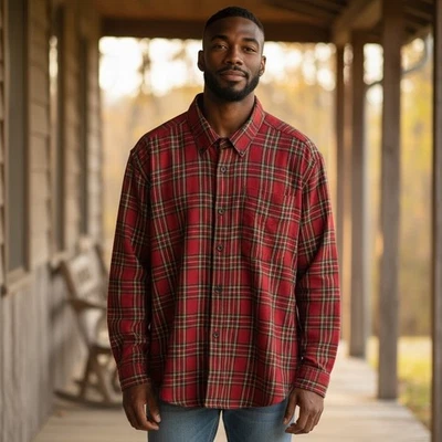 L.L. Bean Scotch Plaid Flannel Button-Down Shirt Cabincore Work Size L Reg - Image 1 of 4