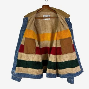 Schaefer Outfitter Denim Jacket Mens 2XL Blue Leather Collar Blanket Lined USA - Picture 1 of 13