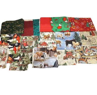 Quilting Craft Fabric Lot Mixed– 2 lbs  Cotton 15 Christmas Holiday Prints - Image 1 of 4