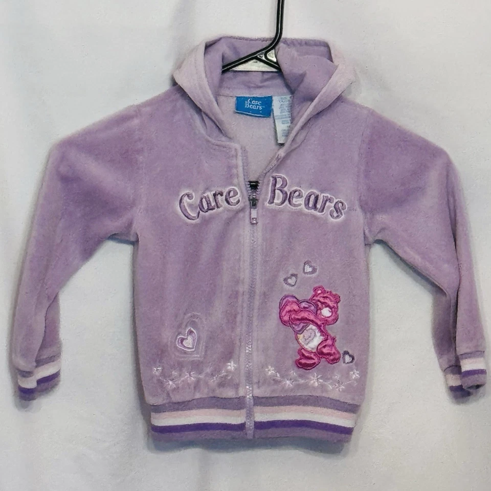 Vintage Care Bears Y2K Zip Up Fleece Hoodie Sweatshirt Size 4T Lavender 2005 - Image 1 of 4
