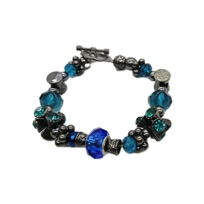 Pulsera Kirks Folly Toggle Estrás Gunmetal Cuentas Elastizadas Azul Teal Foto 1 de 4