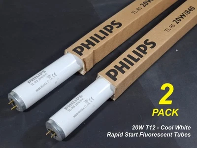 2 x 20W T12 Rapid Start Fluorescent Tubes 4000K Cool White 600mm TL RS 20W/840 - Image 1 of 4