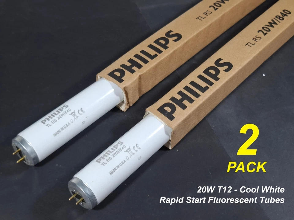 2 x 20W T12 Rapid Start Fluorescent Tubes 4000K Cool White 600mm TL RS 20W/840 - Image 1 of 4