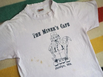 Camiseta De Colección Años 70 Hanes Miner's Café Roslyn WA PNW Distress Grunge Gris Desvanecido M Foto 1 de 4