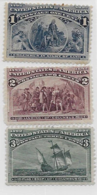 US 230-231 1c, 2c, & 3c Columbian Exposition Mint F-VF OG, See description - Image 1 of 2