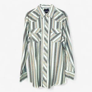 Wrangler Men's White Striped Western Flannel Snap-Up Shirt Size XLT - Picture 1 of 6