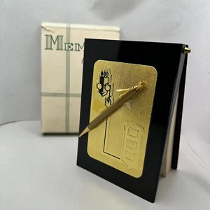 Vintage Mini Metal Note Book Writing Memo Pad Case Holder w/ Pen MCM Red Velvet - Picture 1 of 5