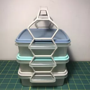 Vtg Tupperware Set 3 Square Sandwich Containers 1362-23 Lids 1363-19 Keeper 1365 - Picture 1 of 12