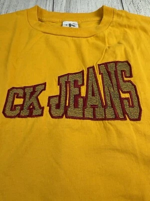 VGC! VTG CK Jeans T-Shirt Embroidered Calvin Klein Made In USA Gold Sz L/XL - Image 1 of 4