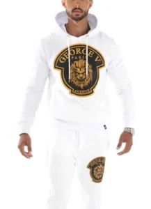 Avenue George V Paris Men's Jogging Suit 2 piece Set White Sweatsuit Hoodie L - Picture 1 of 6