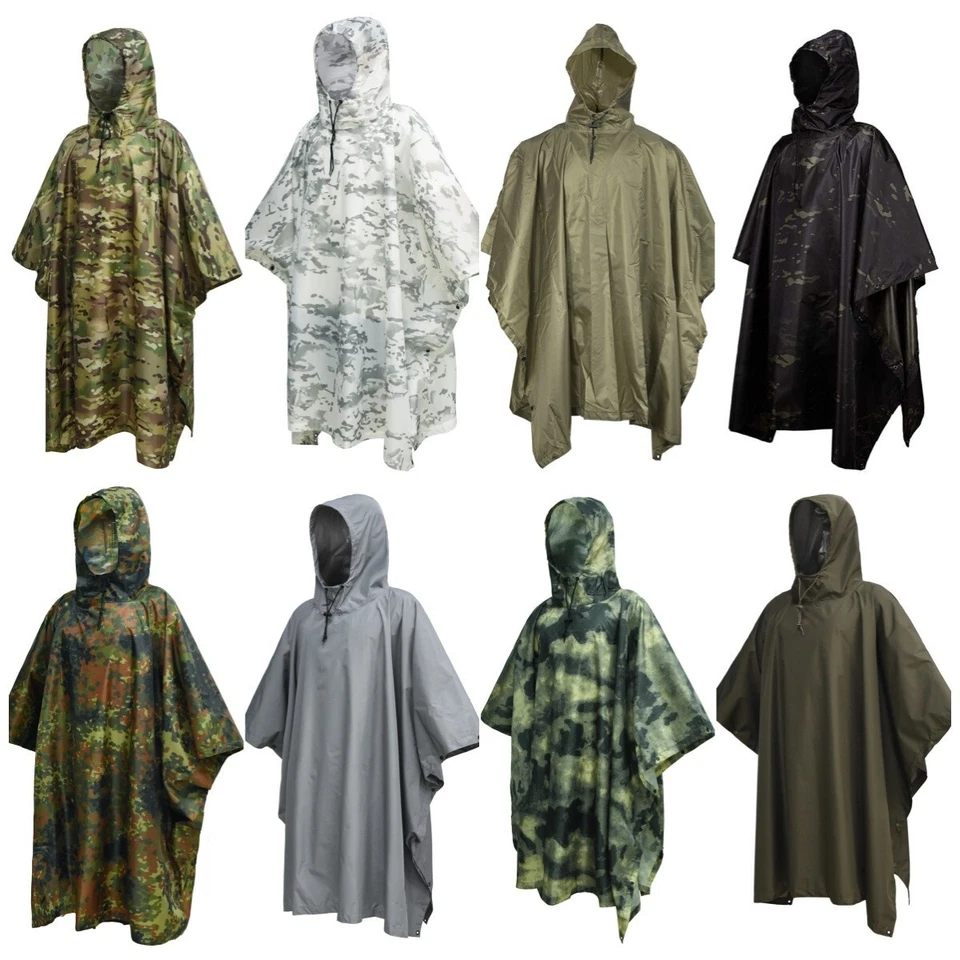 Tactical Camo Poncho Groundsheet Mat Canopy Shelter Bionic Hooded Raincoat - Image 1 of 4