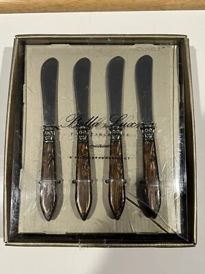 Bella Lux Fine Tableware appetizer spreader Knife Set 4 Cameo Brown Knives - Image 1 of 4