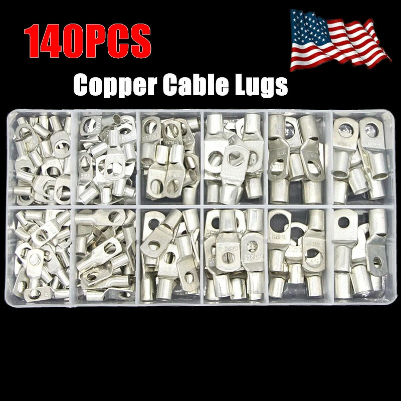 140PCS Assortment Copper Cable Lug Wire Battery Terminals Crimper Connectors Kit - Image 1 of 4