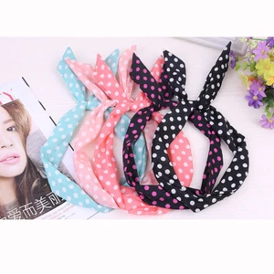 Women Retro Polka Dots Wire Bunny Ear Bow Scarf Hair Head Band Headband Bandan ` - Picture 1 of 20