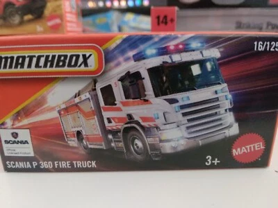 Camión de bomberos Matchbox 2025 MBX POWER GRABS SCANIA P 360 16/125 BLANCO Foto 1 de 3