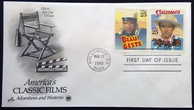 Scott 2447 2448 FDC Beau Geste Stagecoach John Wayne Classic Films STRIP 2 - Image 1 of 3