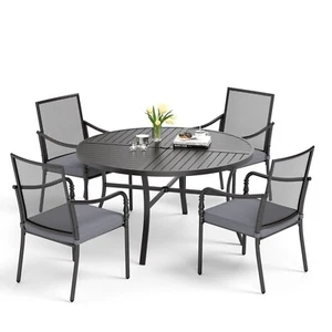5 Piece Outdoor Dining Chairs Set of 4 Round Metal Patio Dining Table Chairs Set - Picture 1 of 10