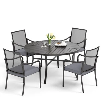 Juego de 4 sillas de comedor de exterior redondas de metal para patio Foto 1 de 4