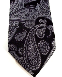 Men's Tallia 100% Silk Neck Tie, Black Gray Paisley - Picture 1 of 5