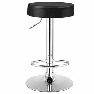 Round Bar Stool Adjustable Swivel Kitchen Pub Chair PU Leather W/ Footrest Black - Picture 1 of 11